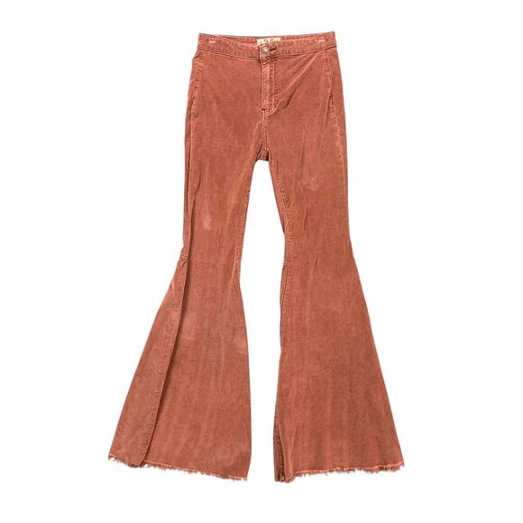 We The Free People Jeans Women 25 Deep Rose Just Float On Corduroy Flare Raw Hem - Picture 1 of 12